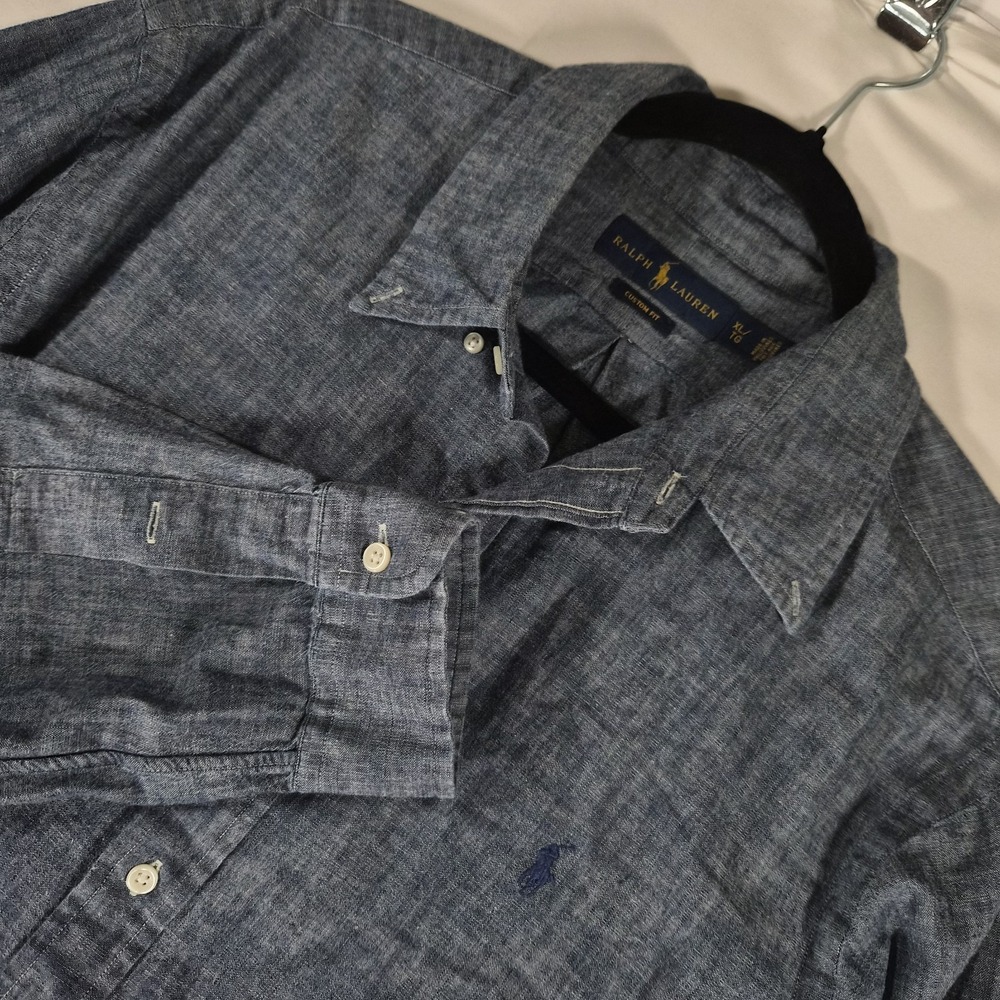 Polo Ralph Lauren Custom Fit Chambray Shirt Mens XL Blue 100% Cotton Pony